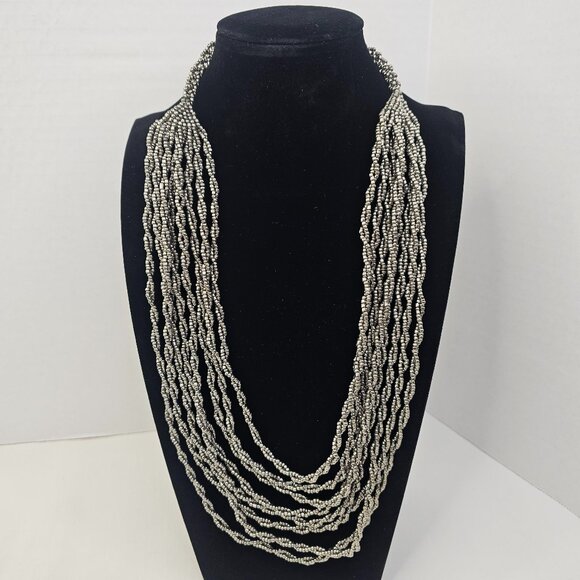 Jewelry - Beaded Necklace Silver Gray Tone Multi Strand Women Jewelry Handcrafter